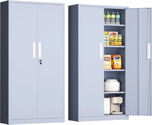 Vista 38 de INTERGREAT Gabinete de almacenamiento de metal con puertas con cerradura, gabinetes de almacenamiento de acero con cerradura con 2 puertas y Negro