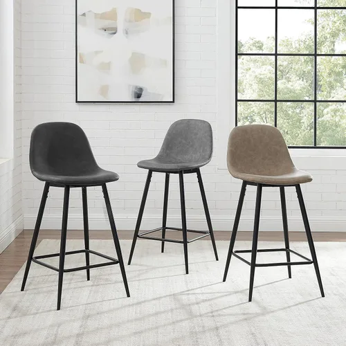 Vista 7 de Crosley Furniture Weston - Juego de 2 taburetes de bar tapizados con altura de mostrador, color marrón desgastado/negro mate