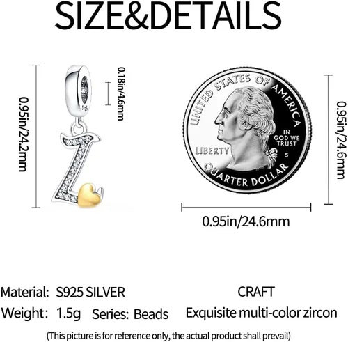 Vista 4 de Pandach Dijes de plata de ley 925 con letras iniciales del alfabeto de la A a la Z, plata maciza, circonitas cúbicas, colgantes para pulseras