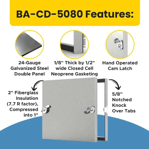 Vista 2 de Best - Panel de acceso a conducto extraíble de 8 x 8 pulgadas con junta de neopreno, puerta de acceso de conducto HVAC con aislamiento de fibra