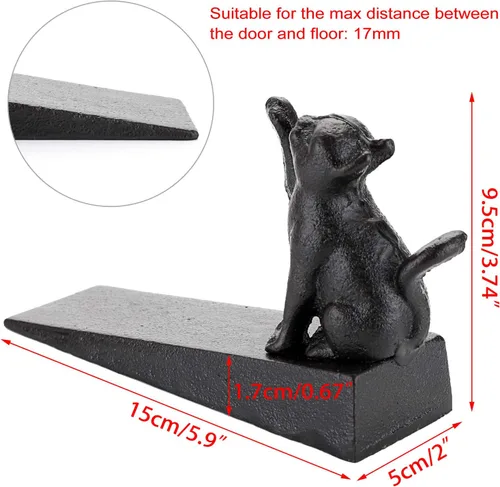 Vista 4 de Sumnacon 2 paradas de hierro fundido para puerta de gato, resistentes topes rústicos para puerta que evitan perforar agujeros, cuñas de puerta