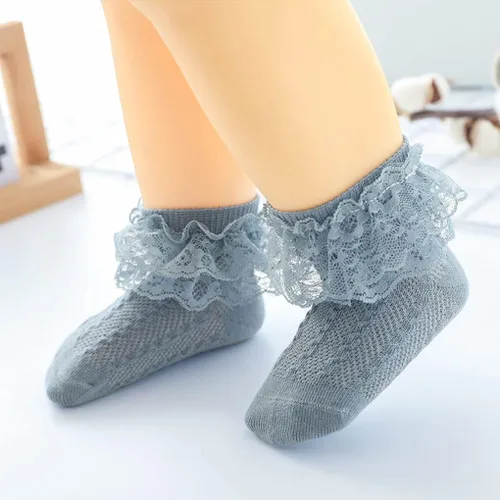 Vista 6 de Calcetines de princesa para recién nacidos, con volantes de encaje, para niñas pequeñas