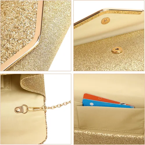 Vista 8 de Bolso de mano brillante para mujer, bolso de noche con cristales de estrás, bolso de noche con purpurina brillante para mujer, boda, fiesta, baile