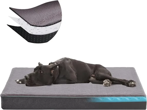 Vista 8 de Cama refrescante para perros grandes, cama ortopédica de espuma viscoelástica para perros con nueva tela de enfriamiento, cama impermeable y lavable
