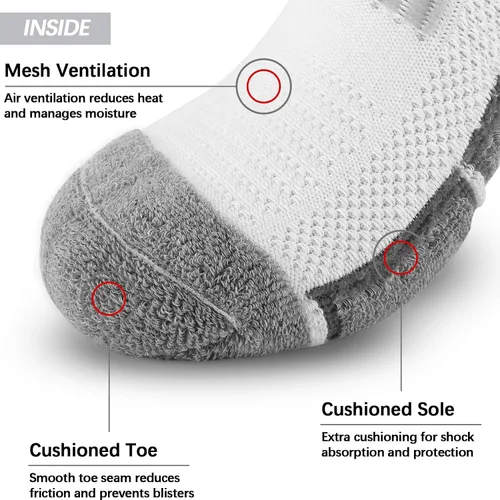 Vista 2 de COOVAN Calcetines deportivos para hombre que absorben la humedad, calcetines de trabajo acolchados resistentes con talón y punta reforzados (6 pares)