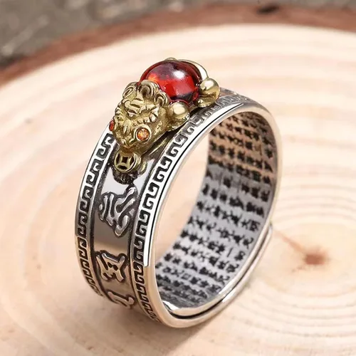 Vista 6 de SLINHEWEI Anillo de Feng Shui Pixiu Mantra 2023, anillo Pixiu Feng Shui para hombres y mujeres, anillo ajustable para riqueza y protección, amuleto