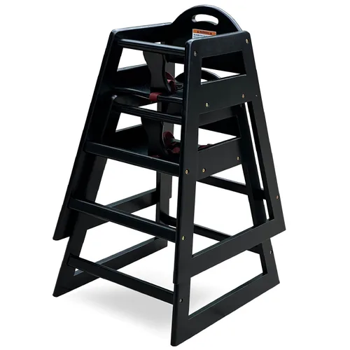 Vista 2 de Silla alta de madera para bebés y niños pequeños, silla alta apilable estilo restaurante con madera maciza de grado comercial para mesa de comedor
