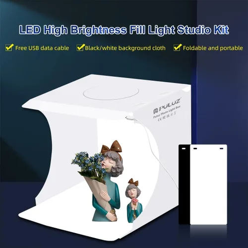 Vista 6 de Caja de luz portátil para fotos de 10 pulgadas, tienda de campaña plegable para estudio de fotografía con barra de luz LED, 20 cuentas LED, 550 lm