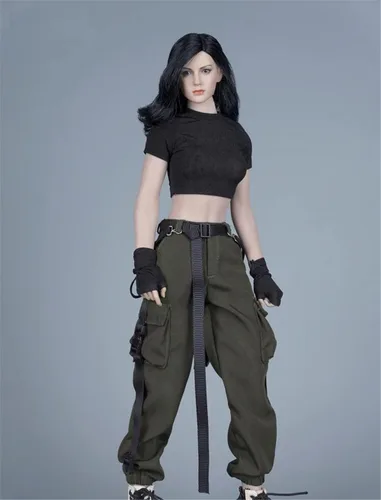 Vista 10 de Ropa femenina a escala 1/6, camiseta y pantalones, guante, cinturón, traje de disfraz para soldado de 12 pulgadas, figura de acción