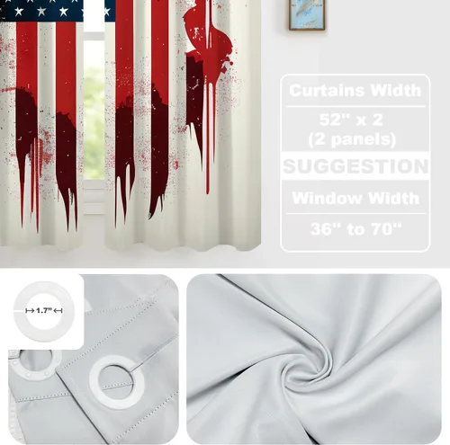 Vista 49 de Batmerry American Flag Ink Dot Blackout Tier Curtains, Red Blue White Stars Abstract Thermal Insulated Half Curtain Rod Pocket Small Valance for