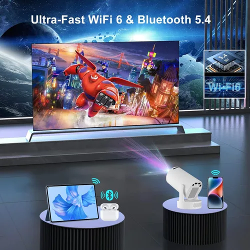 Vista 5 de Mini proyector portátil con aplicación TranScreen, proyector de película inteligente para TV Stick, teléfono inteligente, iPhone y USB, soporte 4K