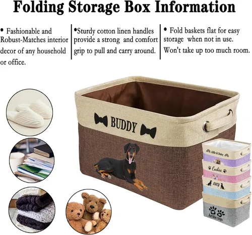 Vista 4 de xrlsg Cesta de almacenamiento personalizada de juguetes para perros, plegable con nombre de mascota, caja de almacenamiento rectangular