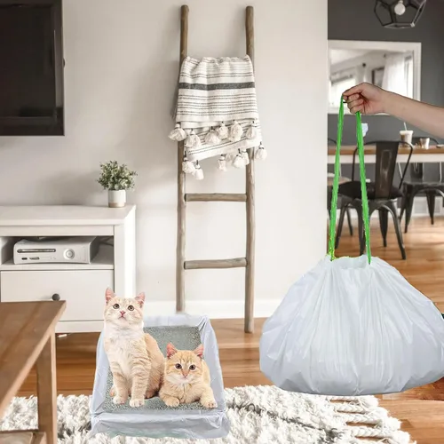 Vista 3 de Bolsas de arena para gatos con agujeros, 21 unidades con cordón grande, bolsas de arena para gatos, bolsas de basura para gatos (37 x 18 pulgadas)