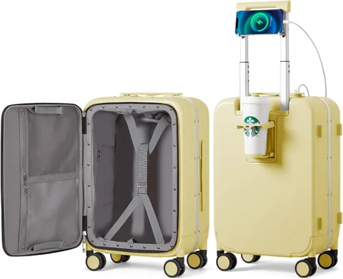 Vista 28 de mixi Equipaje PC Hardside Rolling maleta con rueda giratoria, cerradura TSA, soporte para teléfono y vaso, Verde aguacate