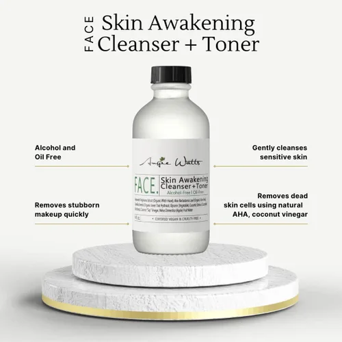 Vista 3 de Angie Watts Face Skin Awakening Cleanser + Toner, 4 onzas, sin alcohol, limpiador y tóner sin aceite Ingredientes naturales y orgánicos, vegano