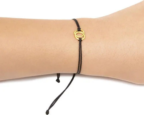 Vista 4 de Juego de 2 pulseras doradas de doble círculo de la amistad con hilo negro y tarjeta de mensaje, regalo de joyería perfecto para amigos y familiares
