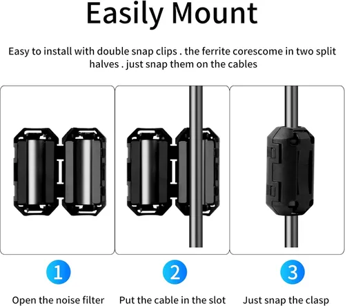 Vista 3 de Núcleo de anillo de ferrita negro RFI EMI cable supresor de ruido Clip-20Pcs