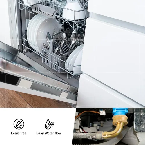 Vista 7 de Highcraft CNCT28772-OM Conector, conecta el lavavajillas al agua, línea de suministro Dishwsher con codo giratorio, acero inoxidable trenzado de 72
