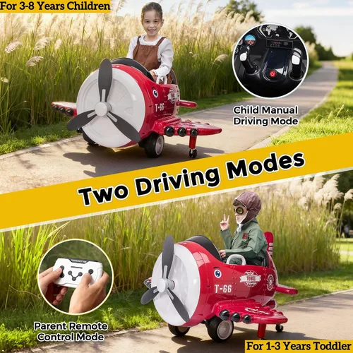 Vista 6 de Avión de paseo con control remoto TOBBI - Auto infantil con batería, auto para niños pequeños de 12V para conducir, autos eléctricos de paseo