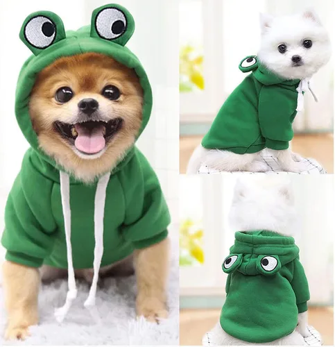Vista 5 de Sudaderas con capucha para perro, ropa de rana para mascotas, suéter cálido de invierno, abrigo, ropa para perrito, ropa para cachorros, disfraz