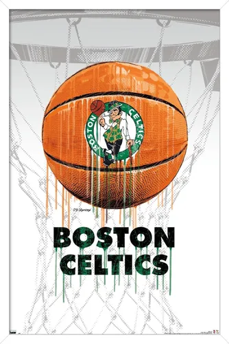 Vista 12 de Trends International NBA Boston Celtics - Póster de pared Drip Ball 20, 14.725 x 22.375 pulgadas, versión enmarcada de madera de granero Versión