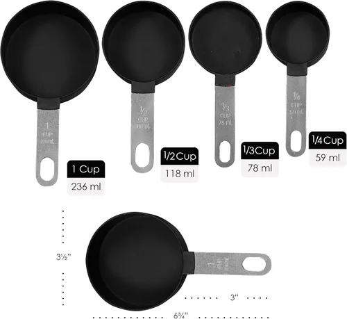Vista 2 de Reston Lloyd 8 tazas y cucharas medidoras para ingredientes secos y líquidos, plástico de grado alimenticio con asas de acero inoxidable, color negro