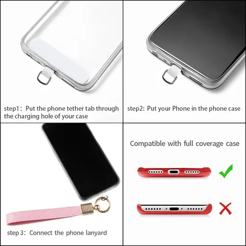 Vista 2 de Correa de cuero para teléfono celular, correa para teléfono celular, cordón para teléfono con lengüeta, manos libres, llavero para mujer