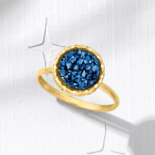 Vista 4 de Ross-Simons Anillo Drusy azul italiano en oro amarillo de 14 quilates, Gema, Cuarzo drusa