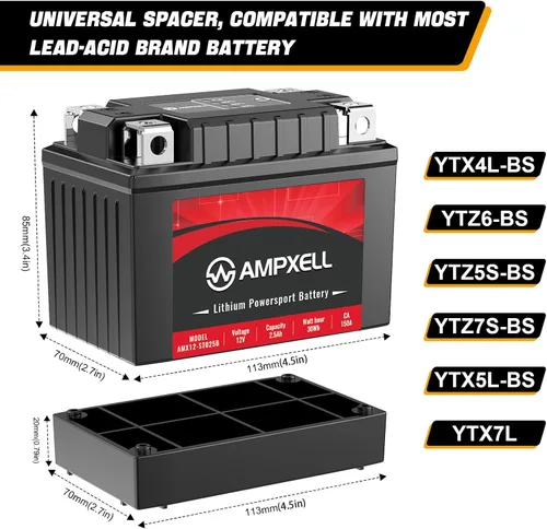 Vista 6 de YTZ5S/YTX4L-BS Batería de litio de la motocicleta 12V 2.5Ah 150A Reemplazo YTX5L-BS Powersport Batería, motocicleta, ATV, UTV, ciclomotor, 4 ruedas