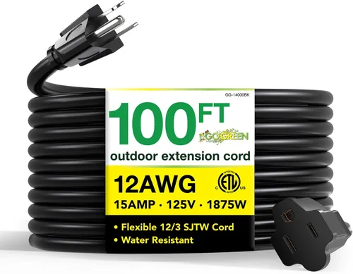 Vista 30 de Go Green Power Inc. (GG-13708BK) - Cable de extensión 16/3 SJTW para exteriores; color negro, 8 pies