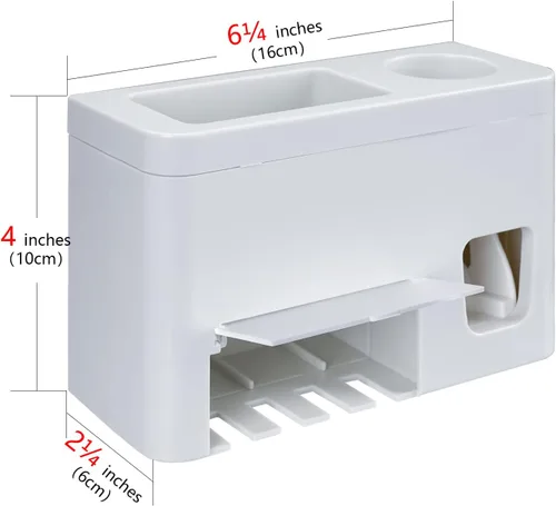 Vista 2 de LUEXBOX Soportes autoadhesivos para cepillos de dientes montados en la pared, soporte multifunción para pasta de dientes con cubiertas, dispensador
