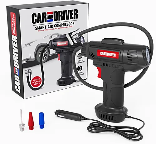 Vista 8 de Compresor de aire inteligente CAD-KH1001 - Inflador digital portátil de neumáticos de 12 V PSI ajustable con apagado automático 3 accesorios