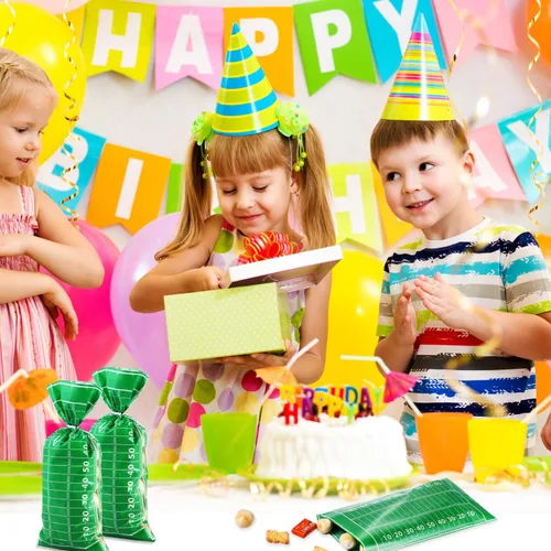 Vista 7 de Blulu 100 bolsas de golosinas de fútbol de celofán sellables con calor y lazos plateados para decoración de fiesta de cumpleaños temática de fútbol