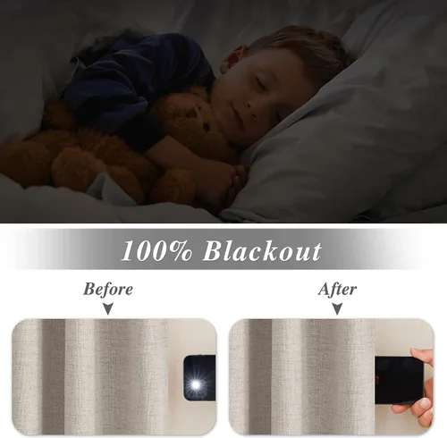 Vista 3 de StangH Cortinas Opacas con Pliegues Pinzados para Dormitorio, Cortinas de Ventana con Textura de Lino Beige con Ganchos, Aislante de Energía Neutro