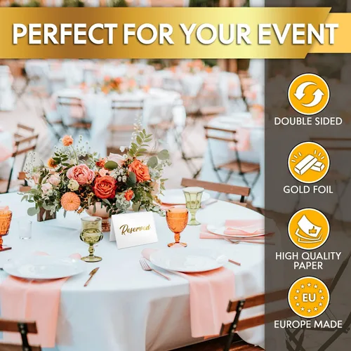 Vista 9 de Paquete de 10 letreros de mesa reservados dorados y números de mesa dorados del 1 al 30 para bodas, recepciones, fiestas, restaurantes, números