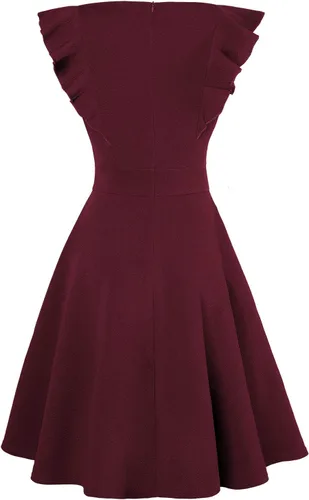 Vista 3 de IHOT - Vestidos para fiestas de cóctel de estilo casual, con vuelo, acampanados, con volantes, estampado floral y vintage para mujer, con bolsillos
