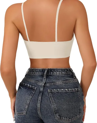 Vista 4 de DEANGELMON Bralettes con cuello en V, acolchado, sin costuras, tirantes ajustables, sujetadores básicos para dormir