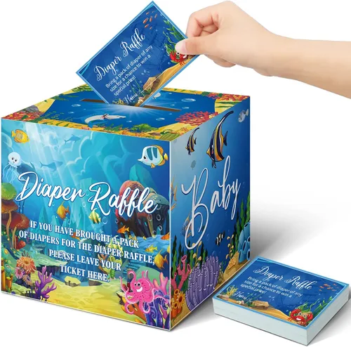 Vista 42 de Teling 51 boletos para rifas de pañales con caja de tarjetas, decoración de baby shower, caja de revelación de género para fiesta de rifas