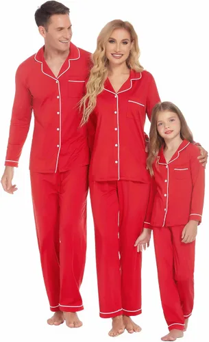 Vista 4 de Ekouaer - Conjunto de pijama de manga larga y botones, motivos navideños a juego para la familia, tallas de la S a la XXL