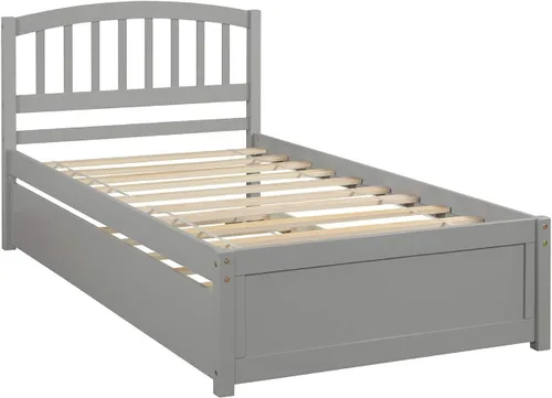 Vista 8 de SOFTSEA Base de cama de plataforma individual con nido y cabecero, cama de plataforma de madera con nido y cabecero, marco de cama nido extraíble