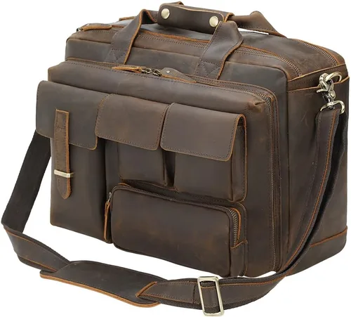 Vista 7 de TIDING Maletín de cuero de grano completo para hombres 17 pulgadas portátil caso negocios viaje oficina mensajero bolsa de hombro