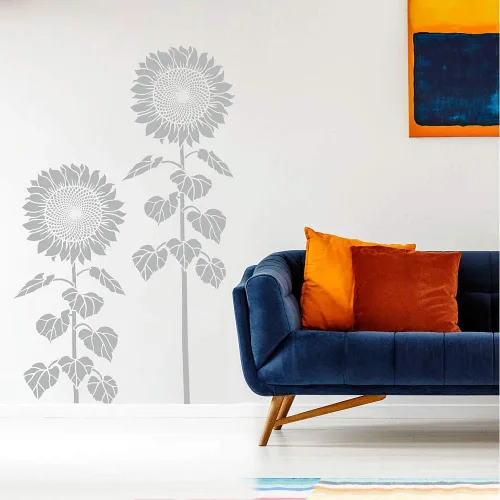 Vista 3 de Plantilla de pared de girasol gigante de 26 pulgadas, plantilla floral grande reutilizable para pintar paredes, vallas, madera, arte de pared