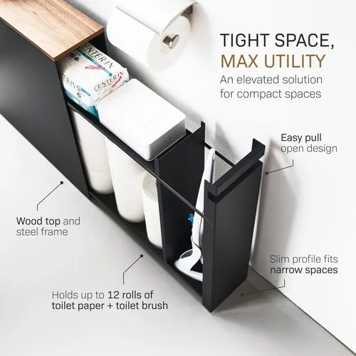 Vista 14 de YAMAZAKI Home Armario de almacenamiento extraíble para baño con parte Negro