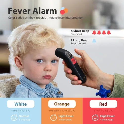 Vista 3 de iHealth Termómetro sin contacto para adultos y niños, alerta codificada por colores y modo silencioso, verificación precisa de fiebre de 1 segundo