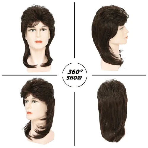 Vista 3 de Pelucas de salmonete para hombre, Joe Dirt, peluca emo, disfraces de los años 80, accesorio de fiesta de disfraces, peluca de cosplay, Halloween Man