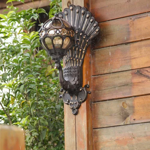 Vista 5 de Apliques de pared, estilo industrial retro europeo, luz de montaje en pared, forma de pavo real, creatividad, farol de pared al aire libre
