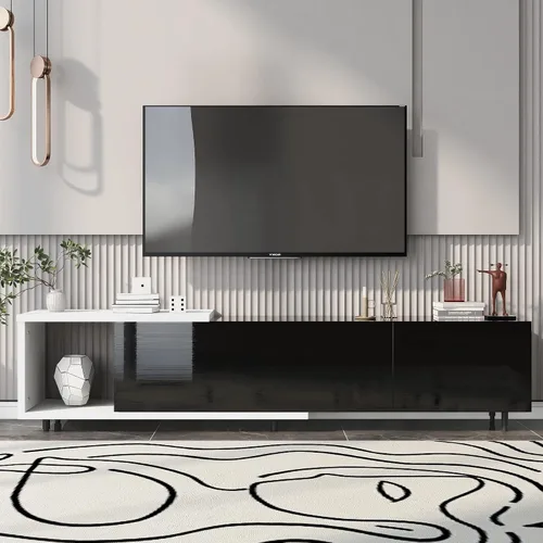 Vista 20 de Soporte de TV versátil de alto brillo con luces LED que cambian de color y 2 estantes de vidrio templado, centro de entretenimiento para televisores