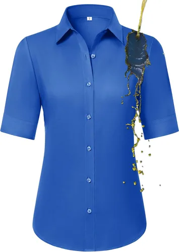Vista 11 de Camisas con botones para mujer, ajustadas, de manga corta, con cuello, sin arrugas