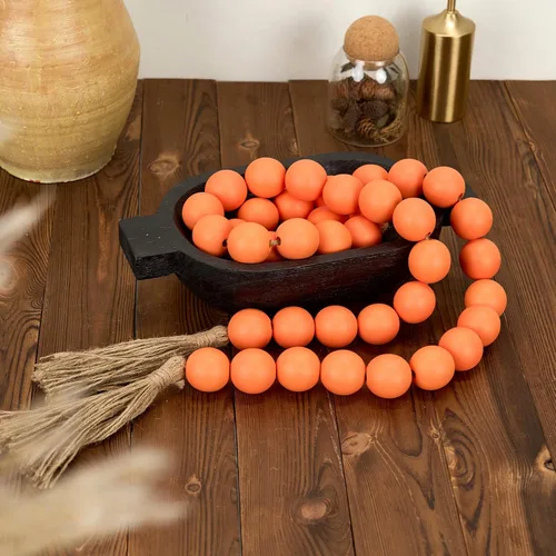 Vista 29 de OMISHE Guirnalda de cuentas de madera extra grande con cuentas de madera y borlas de 1.6 pulgadas de diámetro, cuentas decorativas rústicas de 41