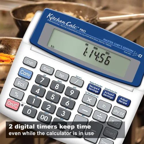 Vista 6 de Calculated Industries 8305 KitchenCalc PRO Calculadora de conversión de recetas y matemáticas culinarias con 2 temporizadores digitales para chefs
